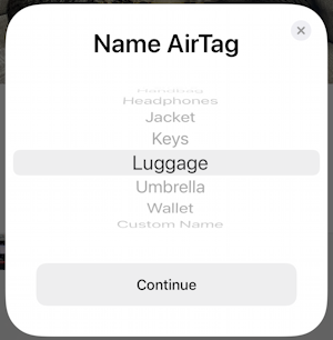 set up apple airtag - step 2 name airtags