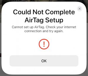 could not complete apple airtag setup offline