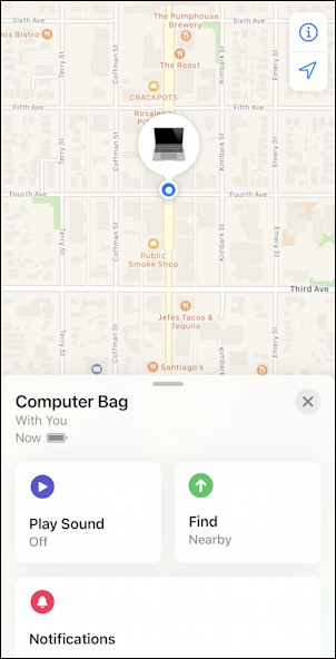 apple airtag shown on map