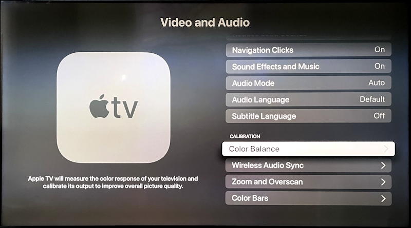 appletv tvos color calibration menu setting