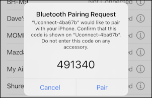 chrysler dodge uconnect - iphone bluetooth pairing request code