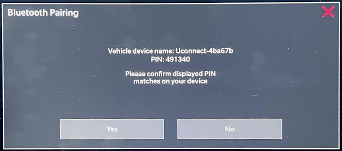 chrysler dodge uconnect - pair pin code