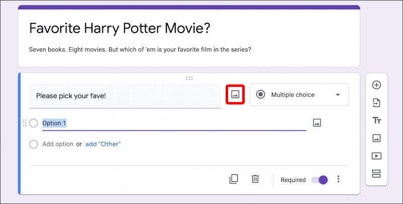google forms docs - new form survey questionnaire - favorite harry potter movie
