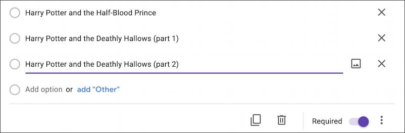 google forms docs - new form survey questionnaire - enter options multiple choice