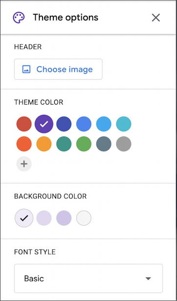 google forms docs - new form survey questionnaire - customize theme colors