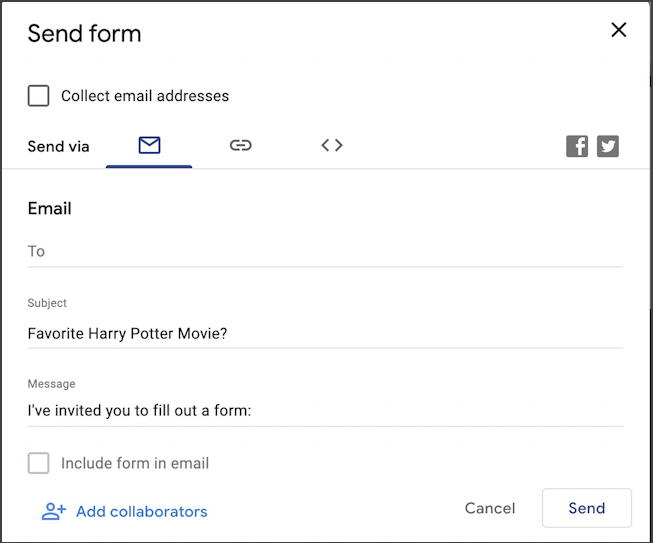 google forms docs - new form survey questionnaire - share survey