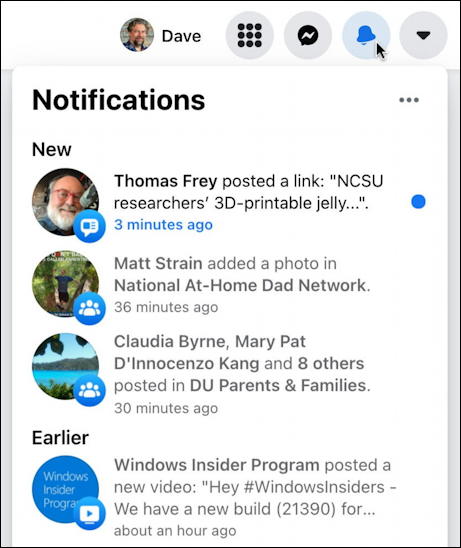 facebook notifications window - 