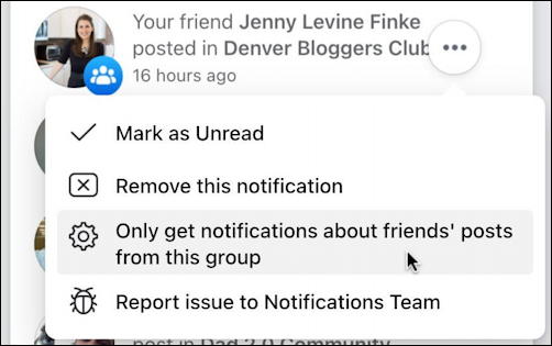 facebook notifications window - group