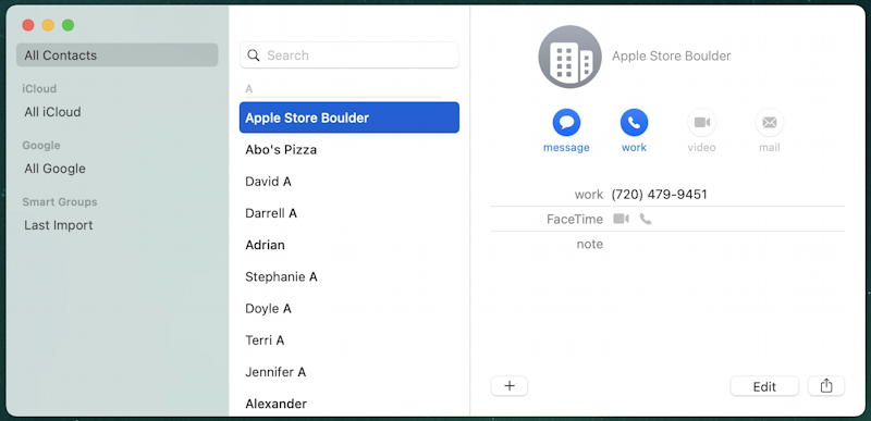 macos contacts - add new - directory