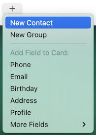 macos contacts - add new - add menu