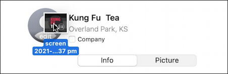 macos contacts - add new - dragging logo over profile pic