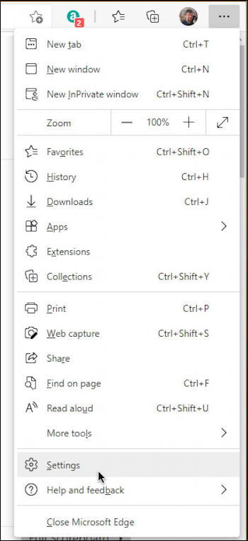 microsoft edge settings personalization menu