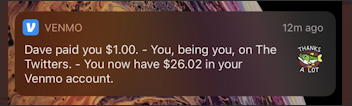 venmo twitter tip jar payment received notification