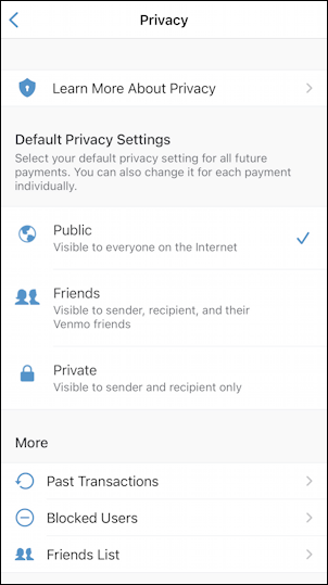 venmo friends list privacy settings