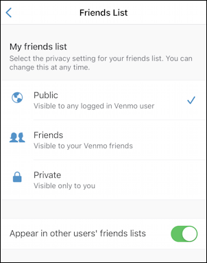 venmo friends list settings privacy hide