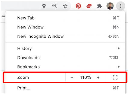 google chrome zoom level main menu setting