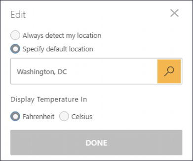 weather location change - microsoft edge - location temperature units