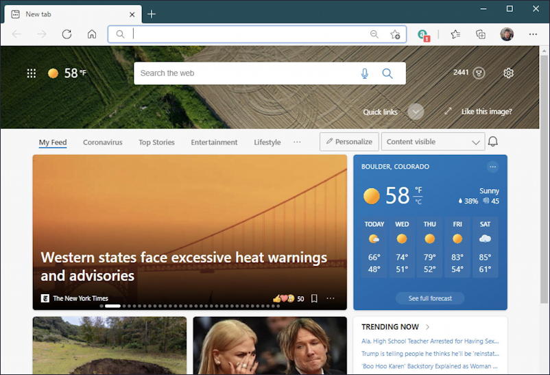 microsoft edge blank tab - correct weather