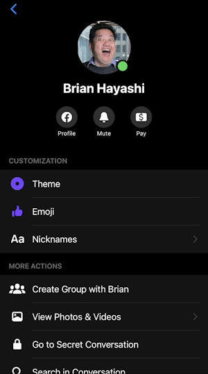 facebook messenger - brian profile 