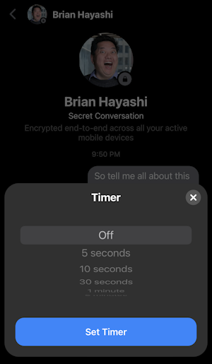 facebook messenger - self-destruct timed comments secret private