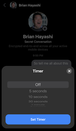 facebook messenger - self-destruct timed comments secret private