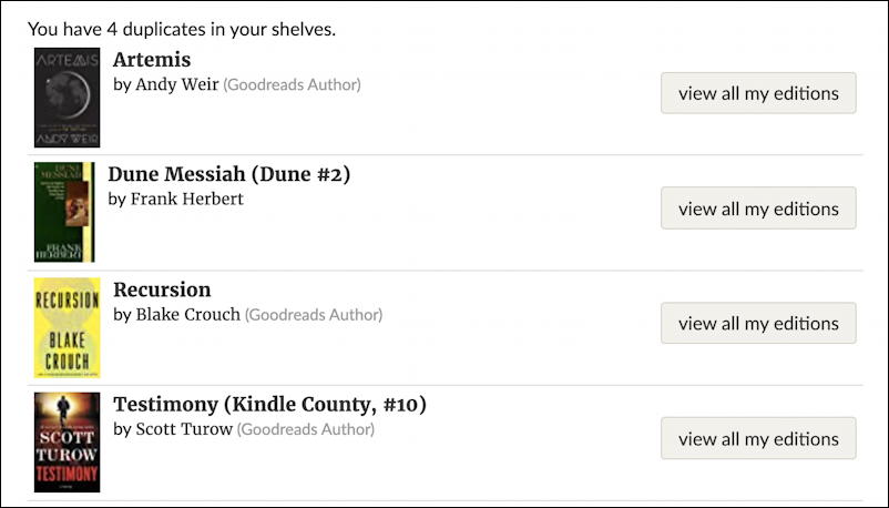 goodreads.com - list of duplicate book titles