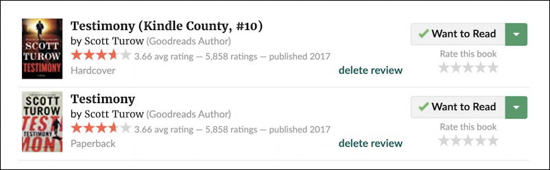 goodreads remove duplicates - scott turow testimony