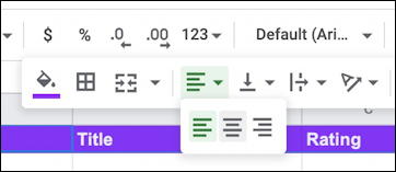 google sheets spreadsheet - cell alignment