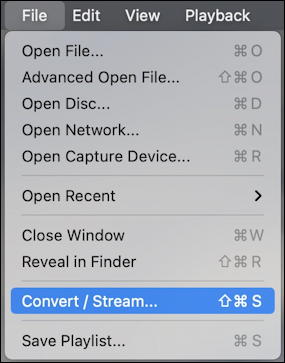 mac macos - convert avi to mp4 m4v - FILE > CONVERT/STREAM