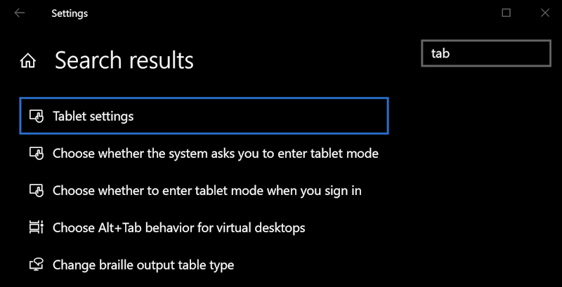 win10 tablet mode - search for 'tablet'