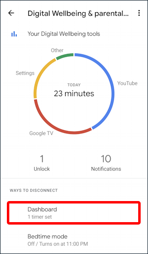 android settings - digital wellbeing - time spent today - 