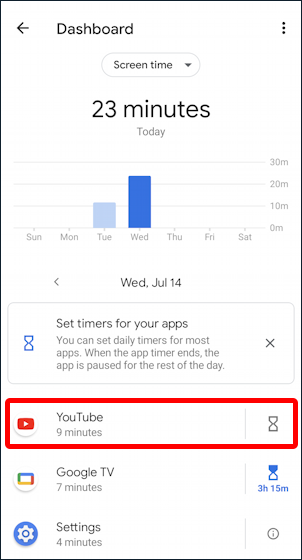 android settings - digital wellbeing - time spent today - dashboard app time limits - 