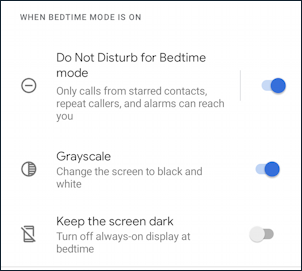 android digital wellness - bedtime mode - settings - customize sleep settings