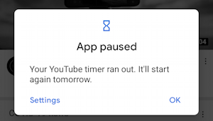 android app paused - digital wellness time limit timer reached