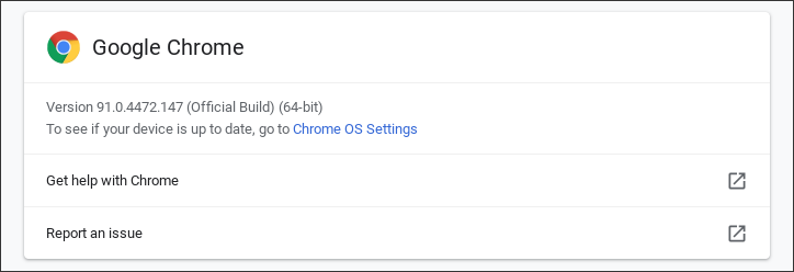 chromebook - about chrome os check version number updated new version 91