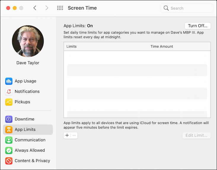 macos 11 - system preferences - screen time - app limits - 