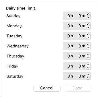 macos 11 - screen time limits - set custom time app limits