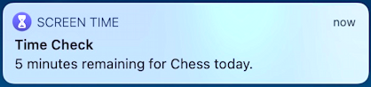 macos 11 - app time limit notification - 5 minutes left