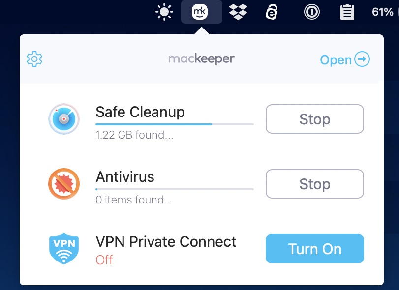 mackeeper menubar menu