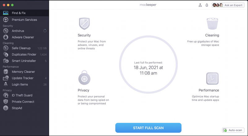 mackeeper main screen - clean up