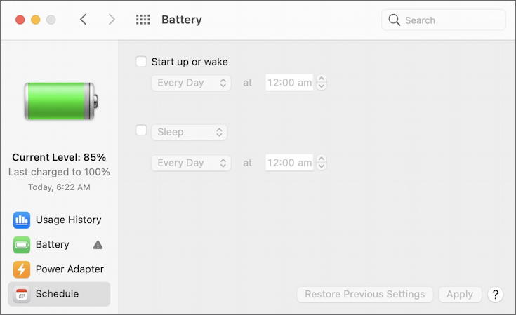 macos - battery system preference - schedule