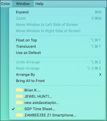 macos 11 stickies app - windows menu