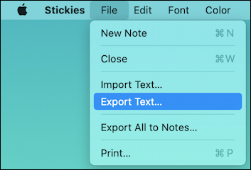 macos 11 stickies app - file menu export text
