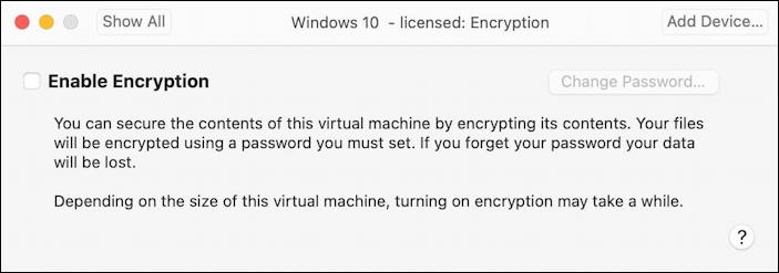 vmware fusion vm - encryption 