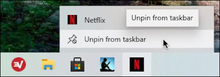 win10 taskbar left side quick launch icons buttons unpin netflix