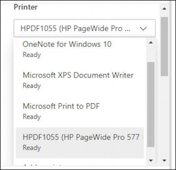 microsoft edge windows 10 - list of available printers