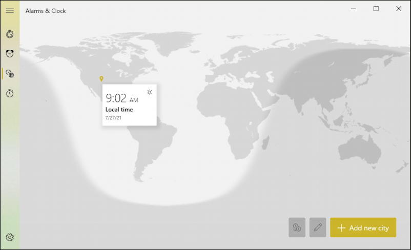 win10 windows pc - world clock - map display