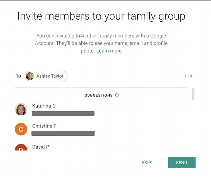 google one home screen - add family member - request invitation