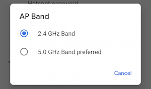 android wifi hotspot - enable - settings - ap band 2.4ghz 5ghz