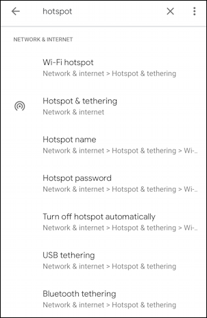 android wifi hotspot - enable - settings - search for hotspot